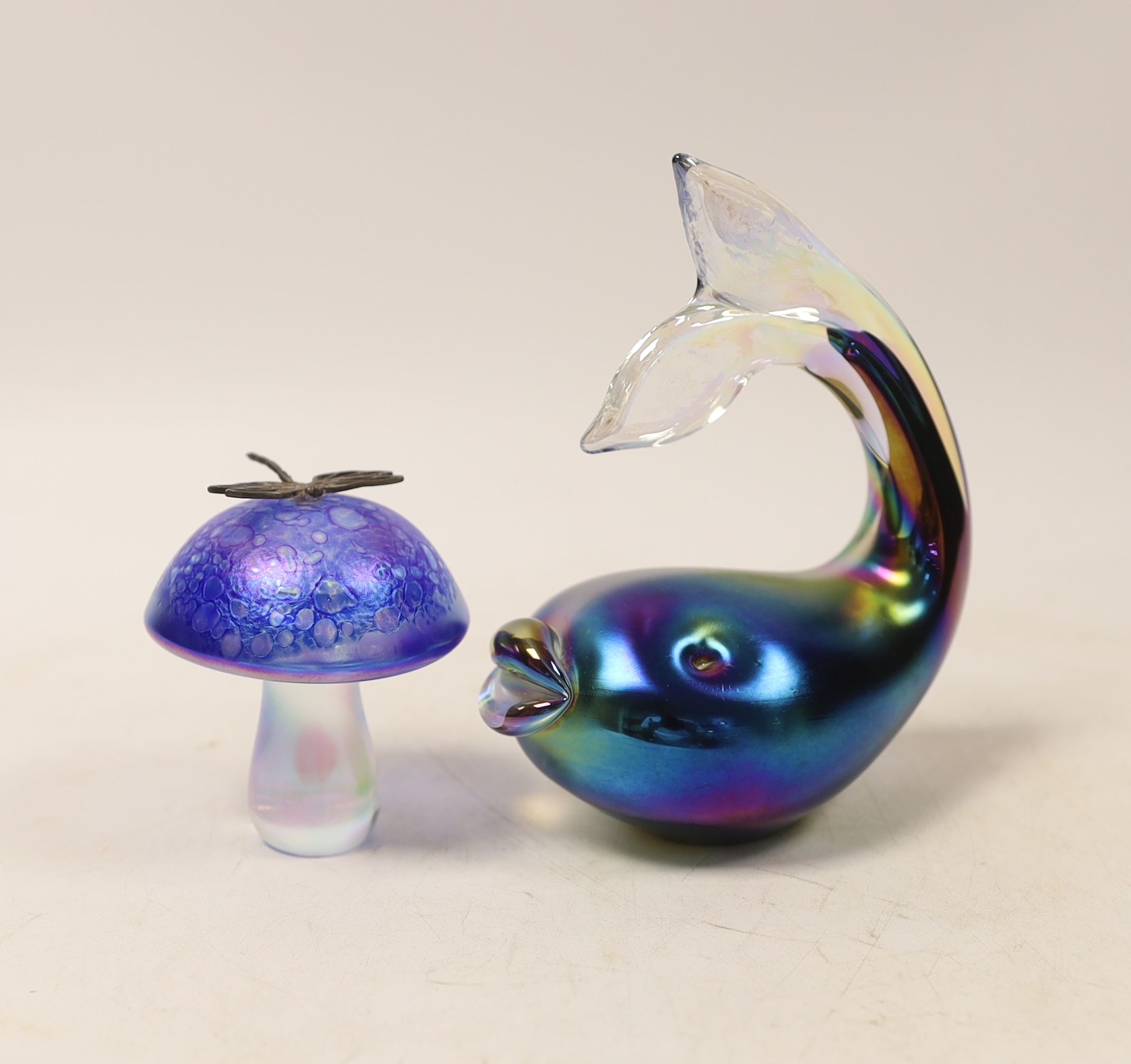 John Ditchfield, a glasform fish and a toadstool, fish 13cm high